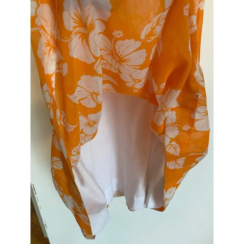 Vtg Andrade Honolulu Hawaiian maxi dress flutter sleeve hibiscus print S 60s 70s